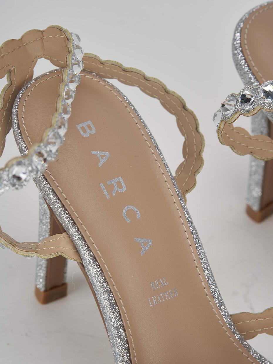 Sandali tacco 9cm glitter argento