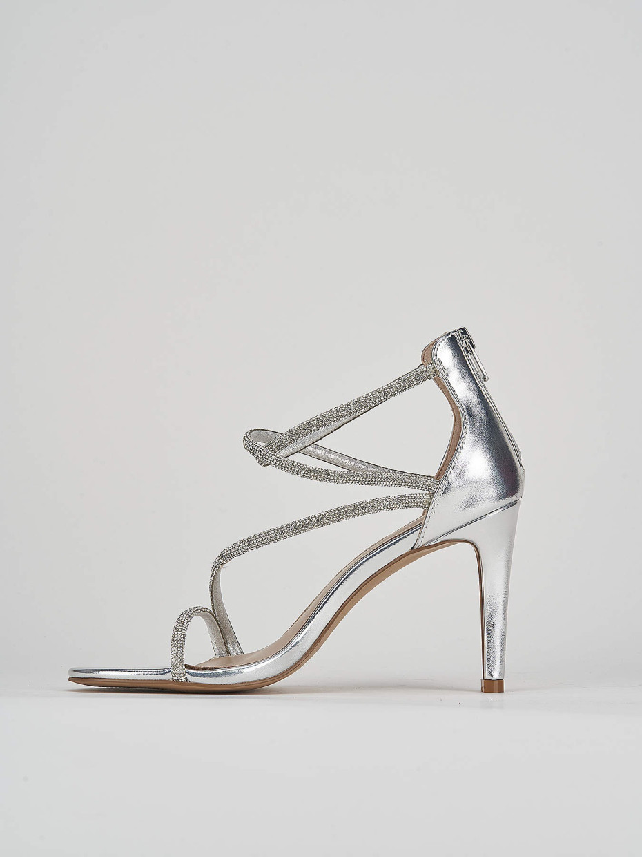 Sandali tacco 9cm pelle argento