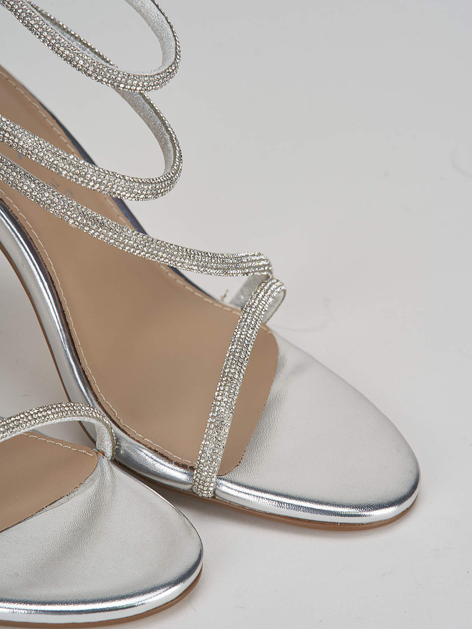 Sandali tacco 9cm pelle argento