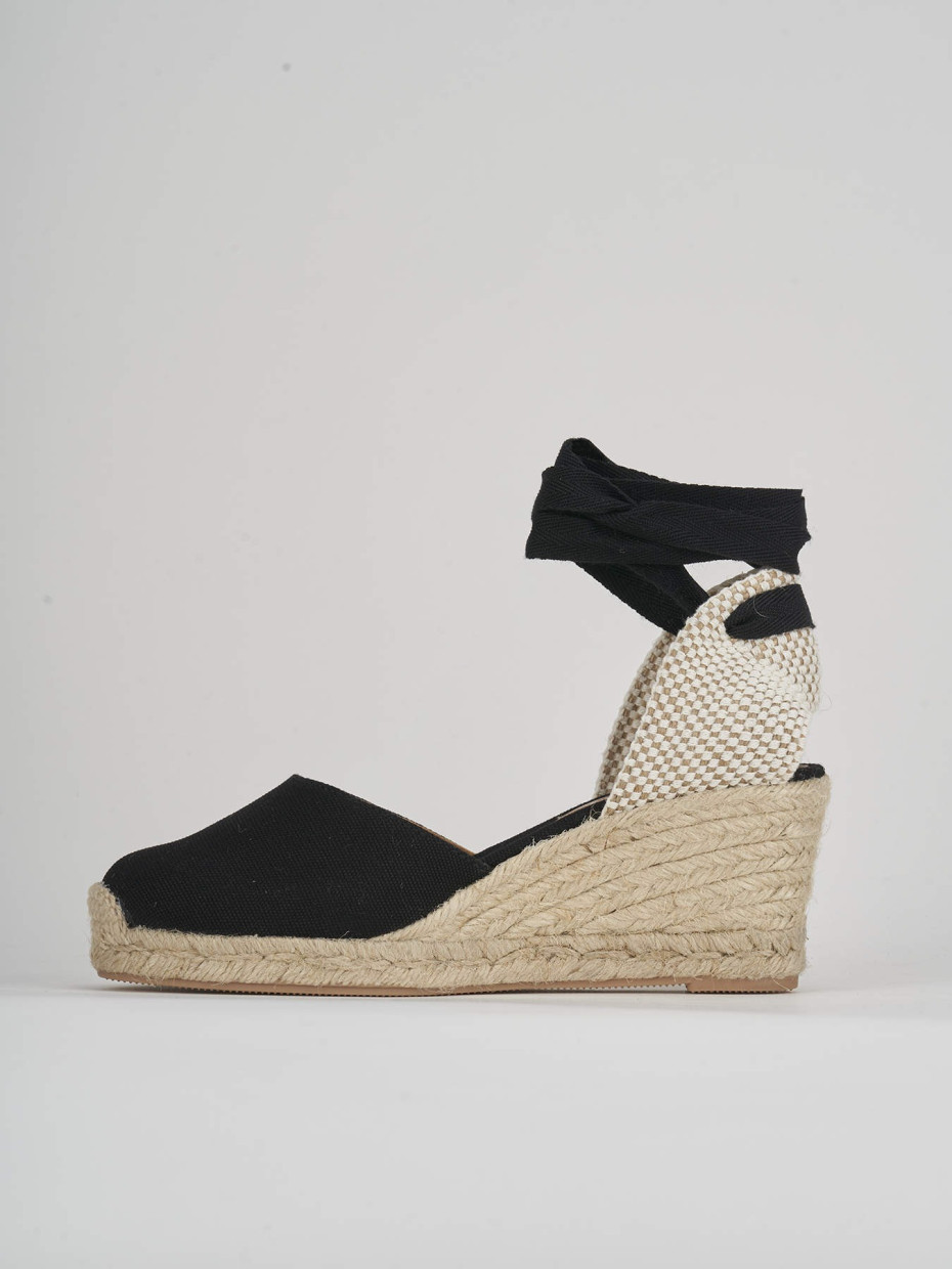 Espadrillas tacco 5cm tessuto nero