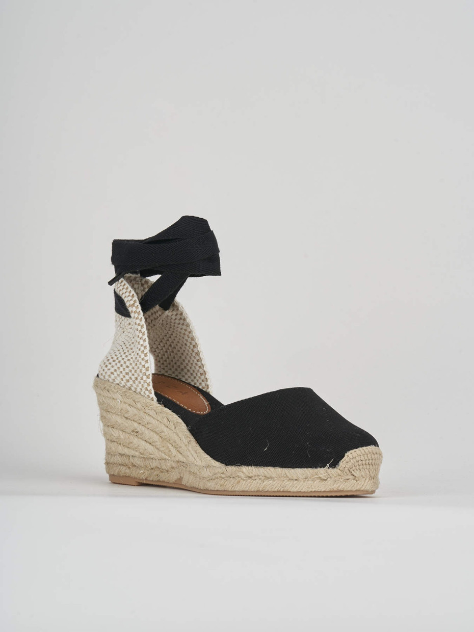 Espadrillas woman heel 5 cm black fabric Barca Stores