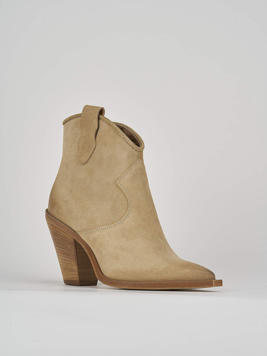 High heel ankle boots heel 7 cm beige suede