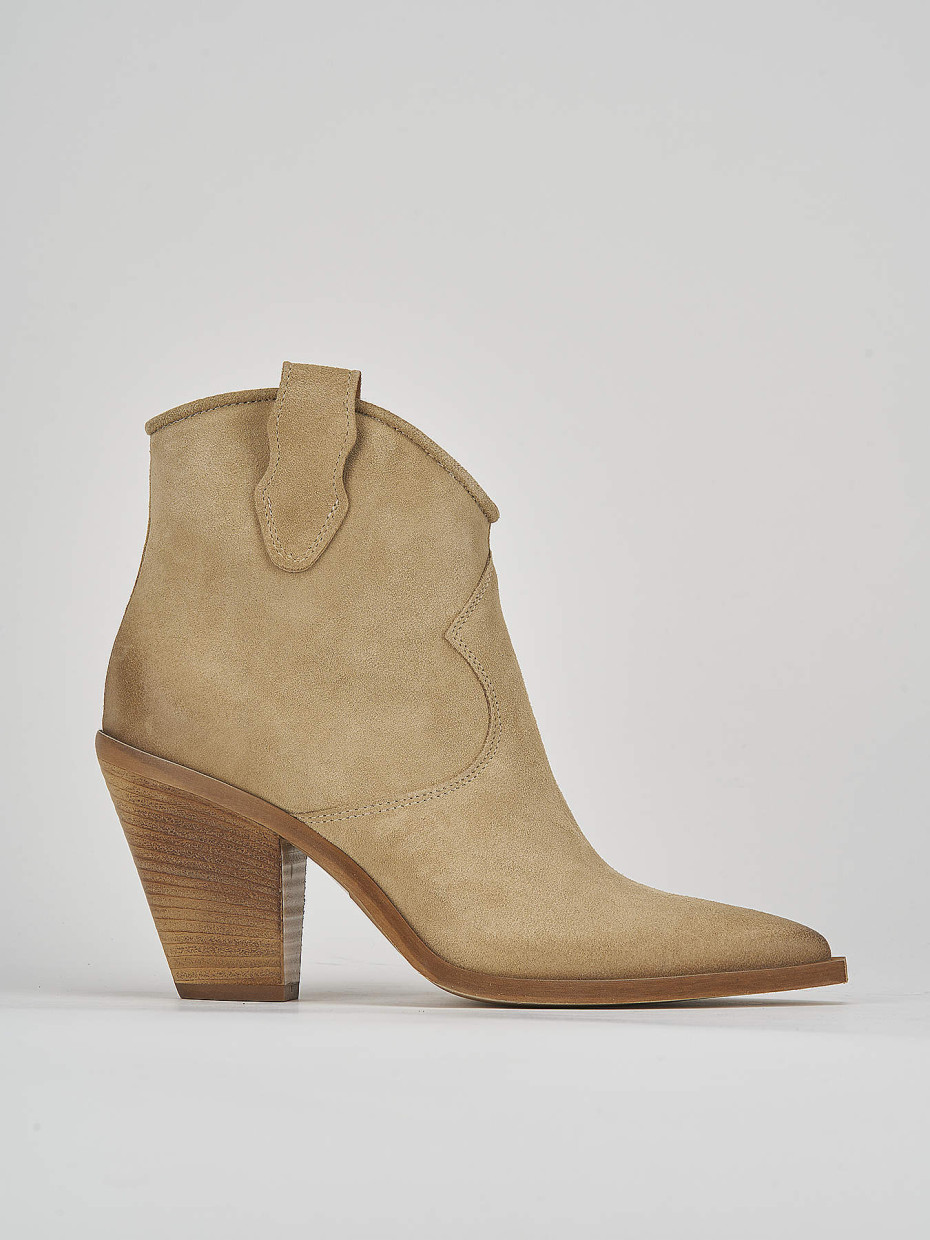 High heel ankle boots heel 7 cm beige suede