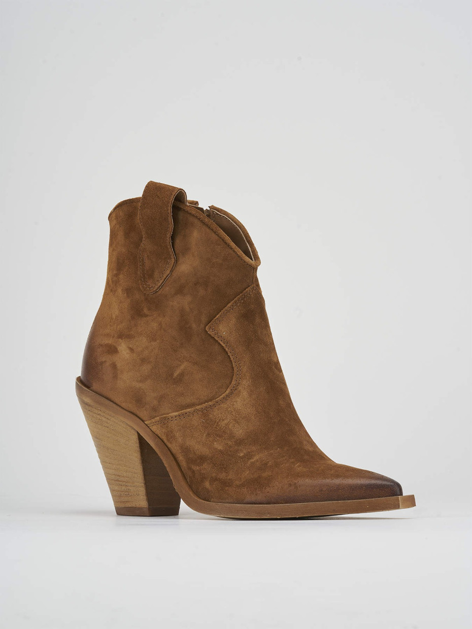 High heel ankle boots heel 7 cm brown suede