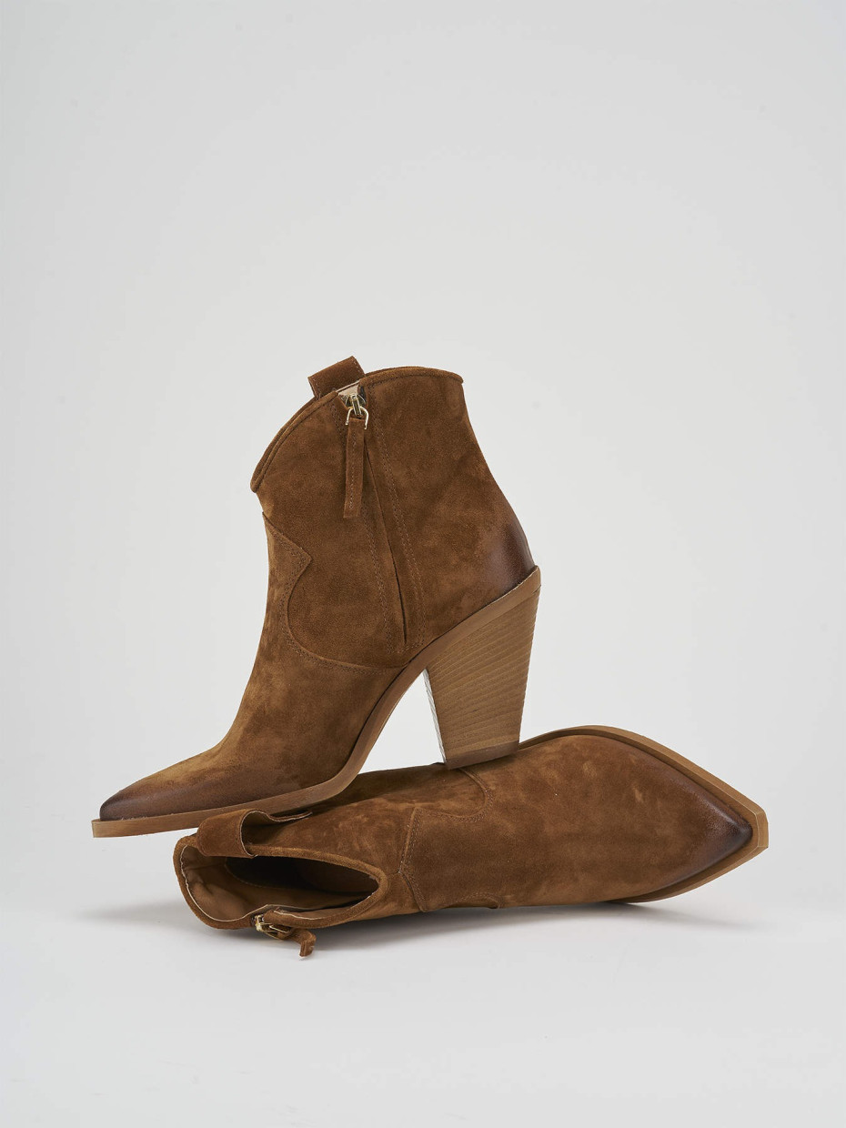 High heel ankle boots heel 7 cm brown suede