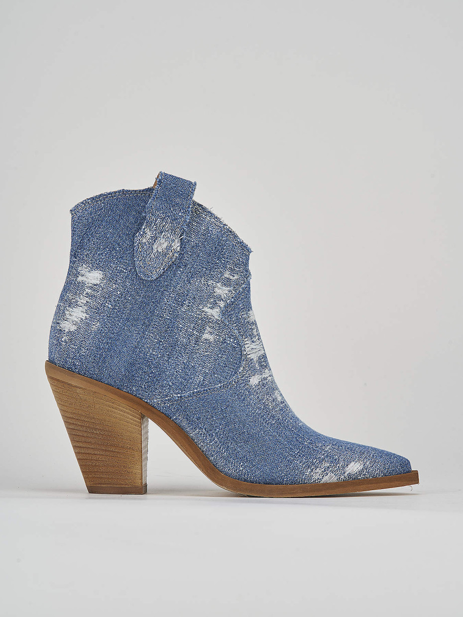 Stivaletto texano tacco 7 cm jeans tessuto