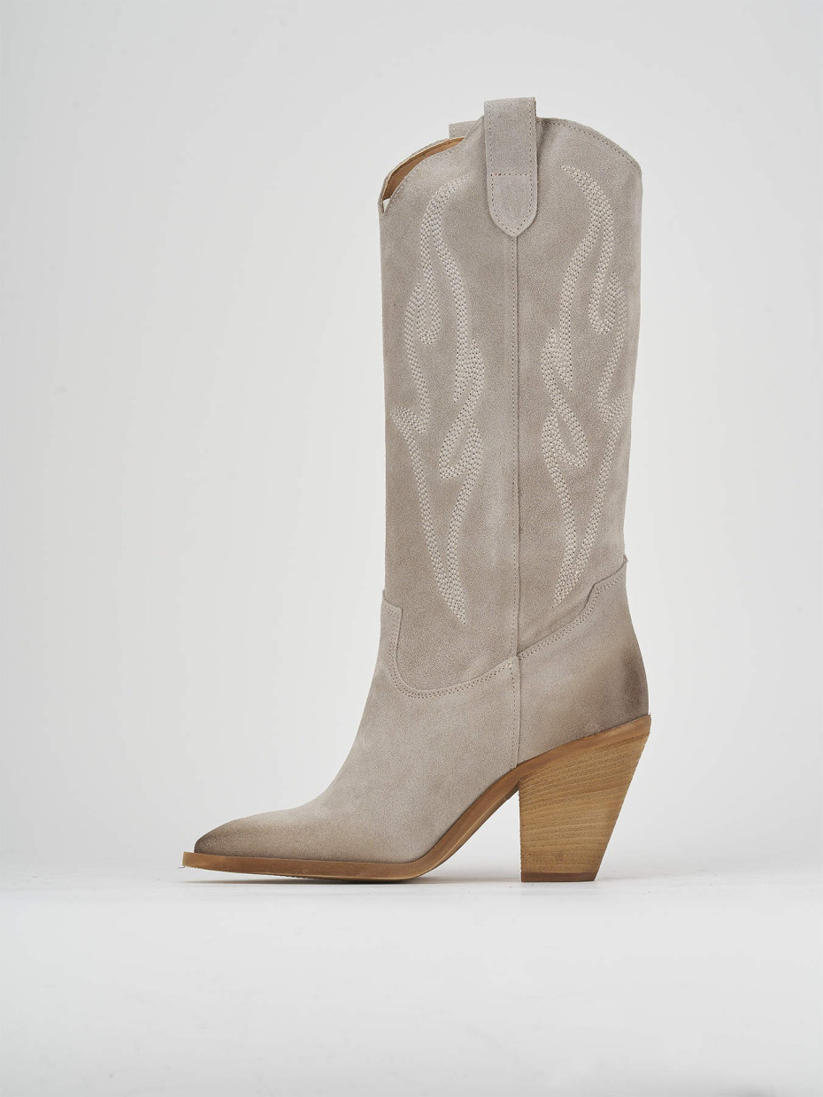 High heel boots heel 7 cm beige suede