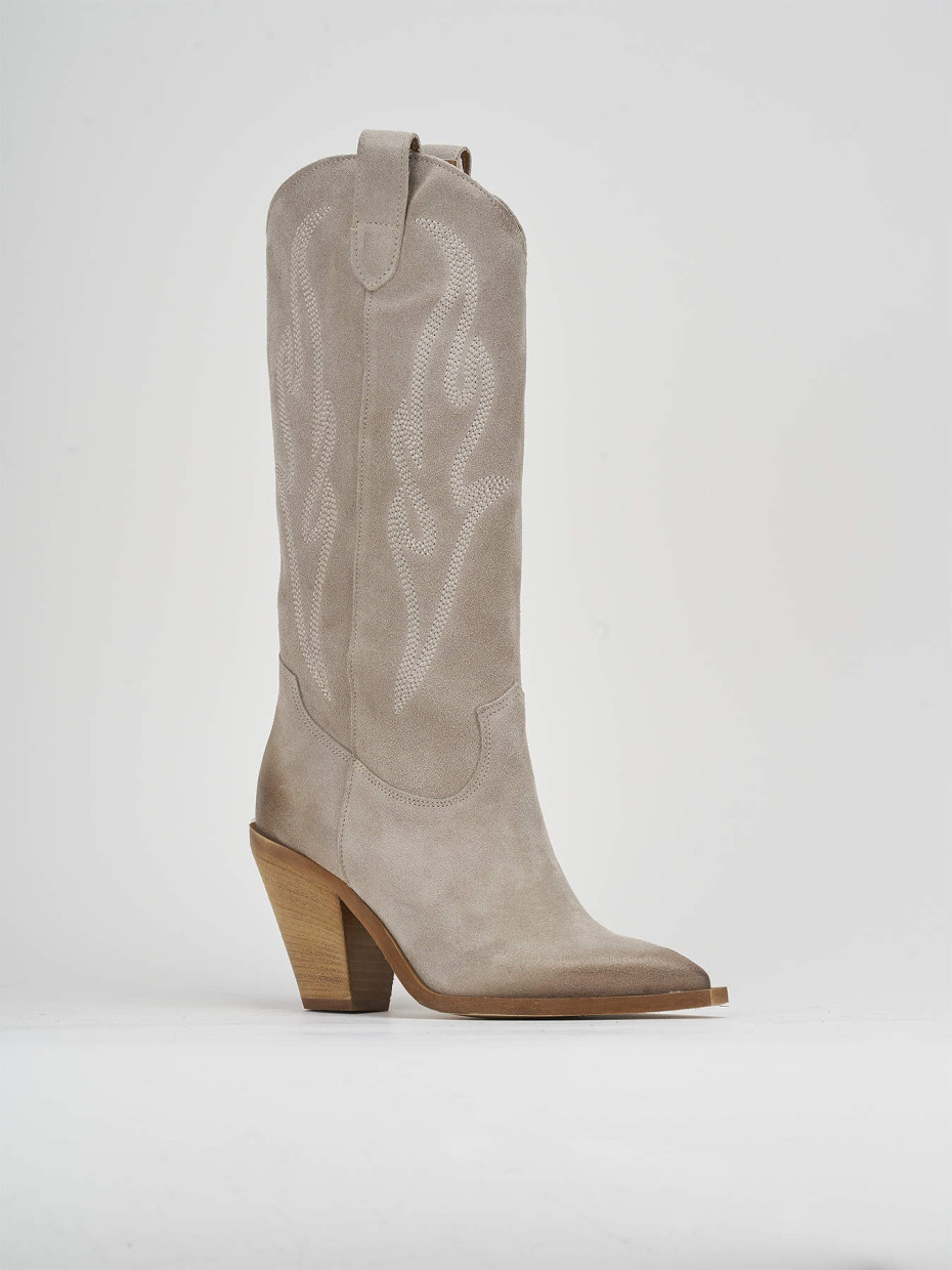 High heel boots heel 7 cm beige suede