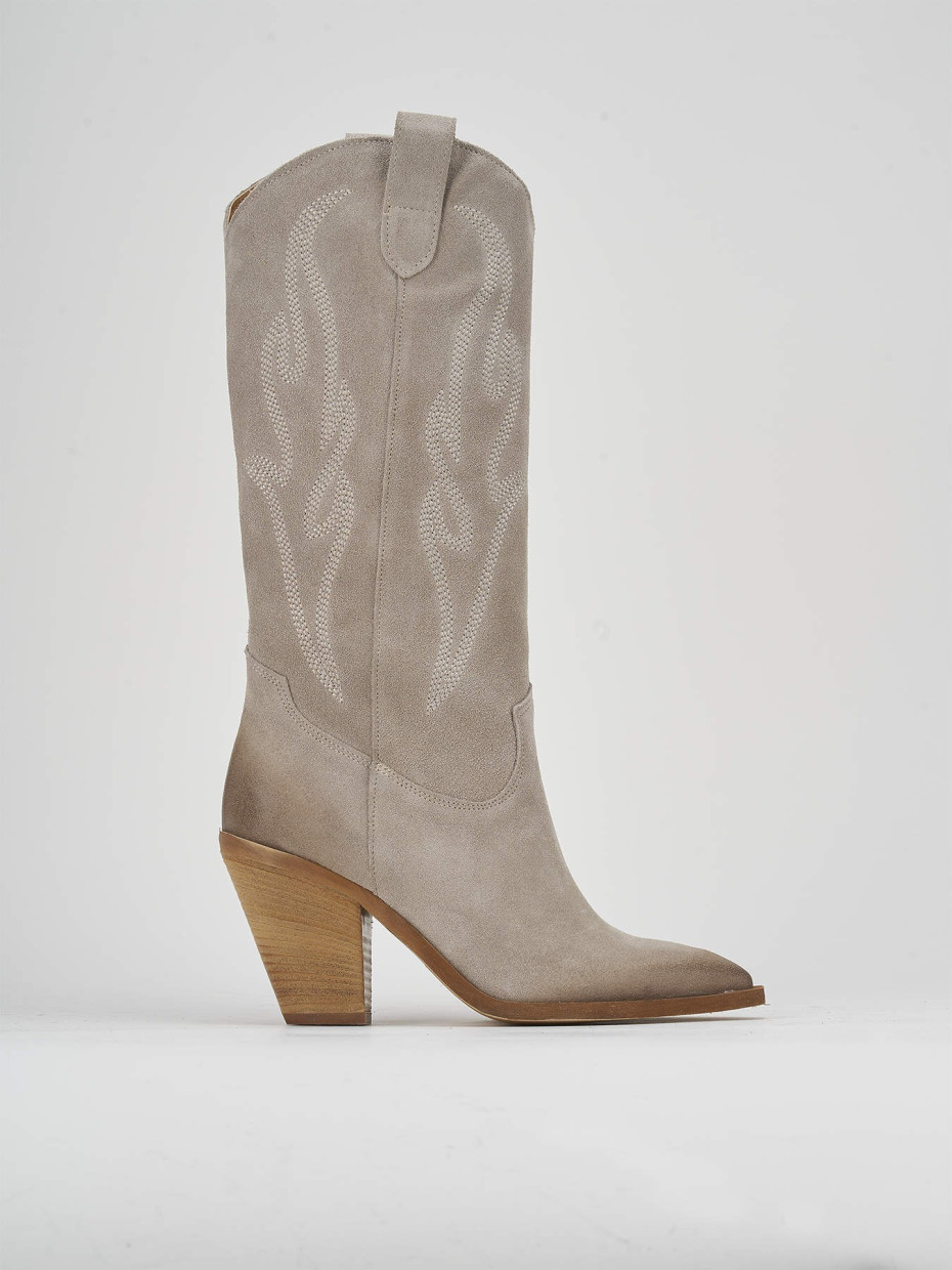 High heel boots heel 7 cm beige suede