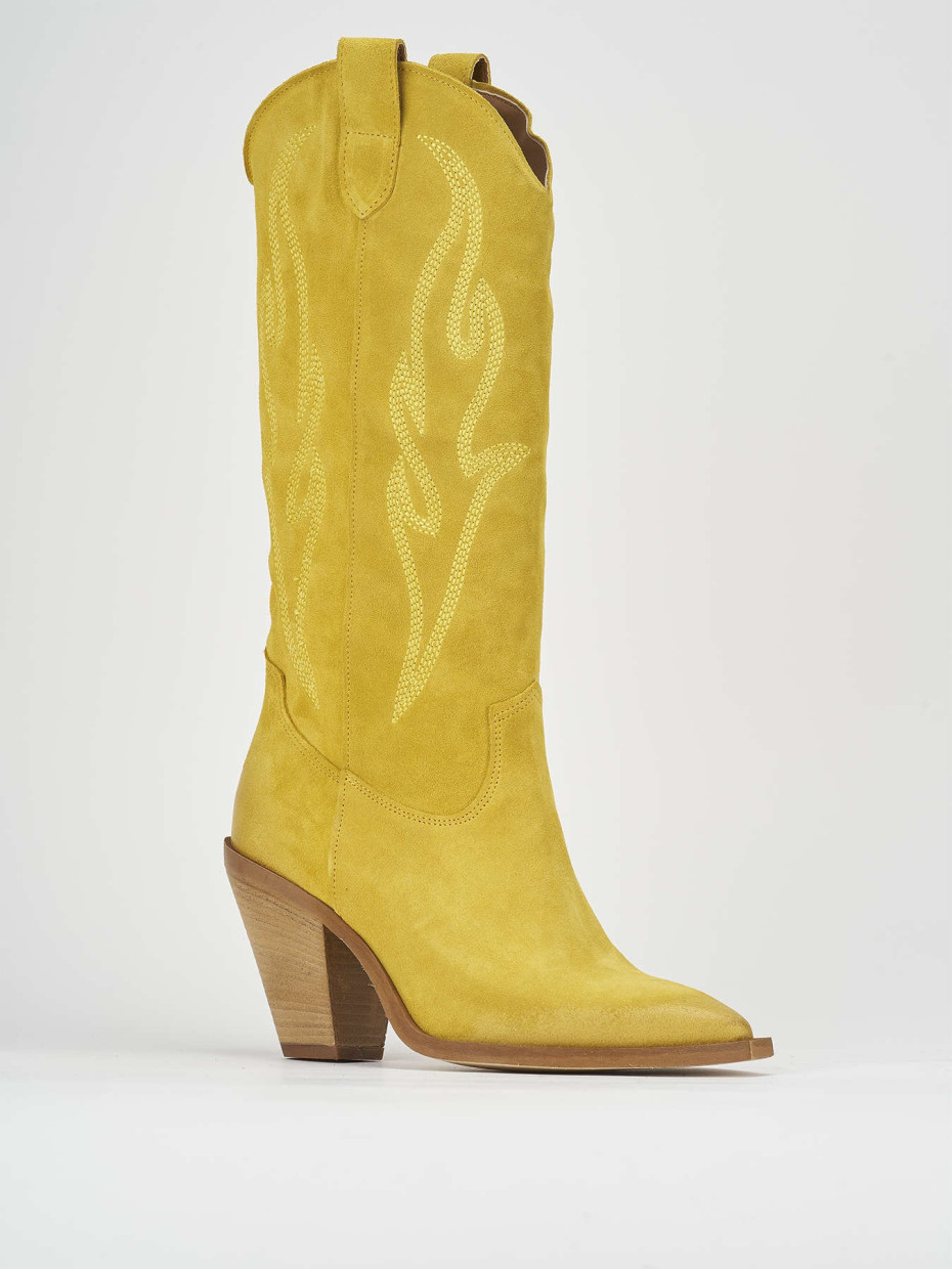 High heel boots heel 7 cm yellow suede