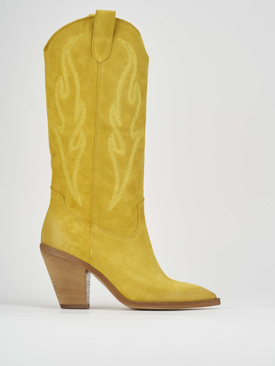High heel boots heel 7 cm yellow suede
