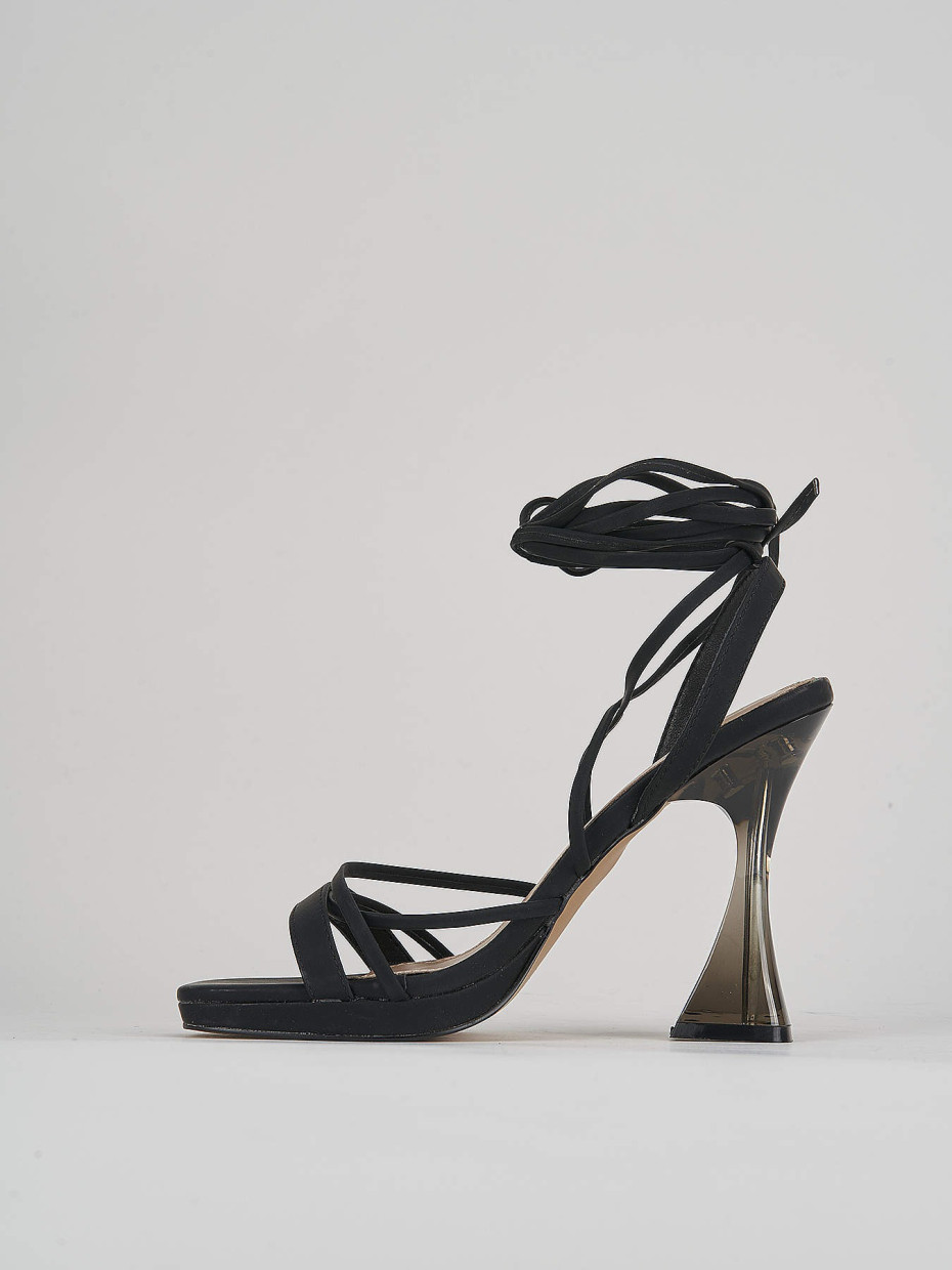 High heel sandals heel 10 cm black satin