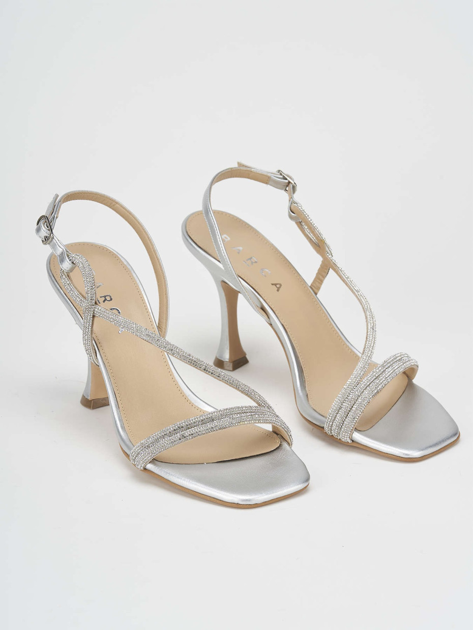 High heel sandals woman heel 9 cm silver leather Barca Stores