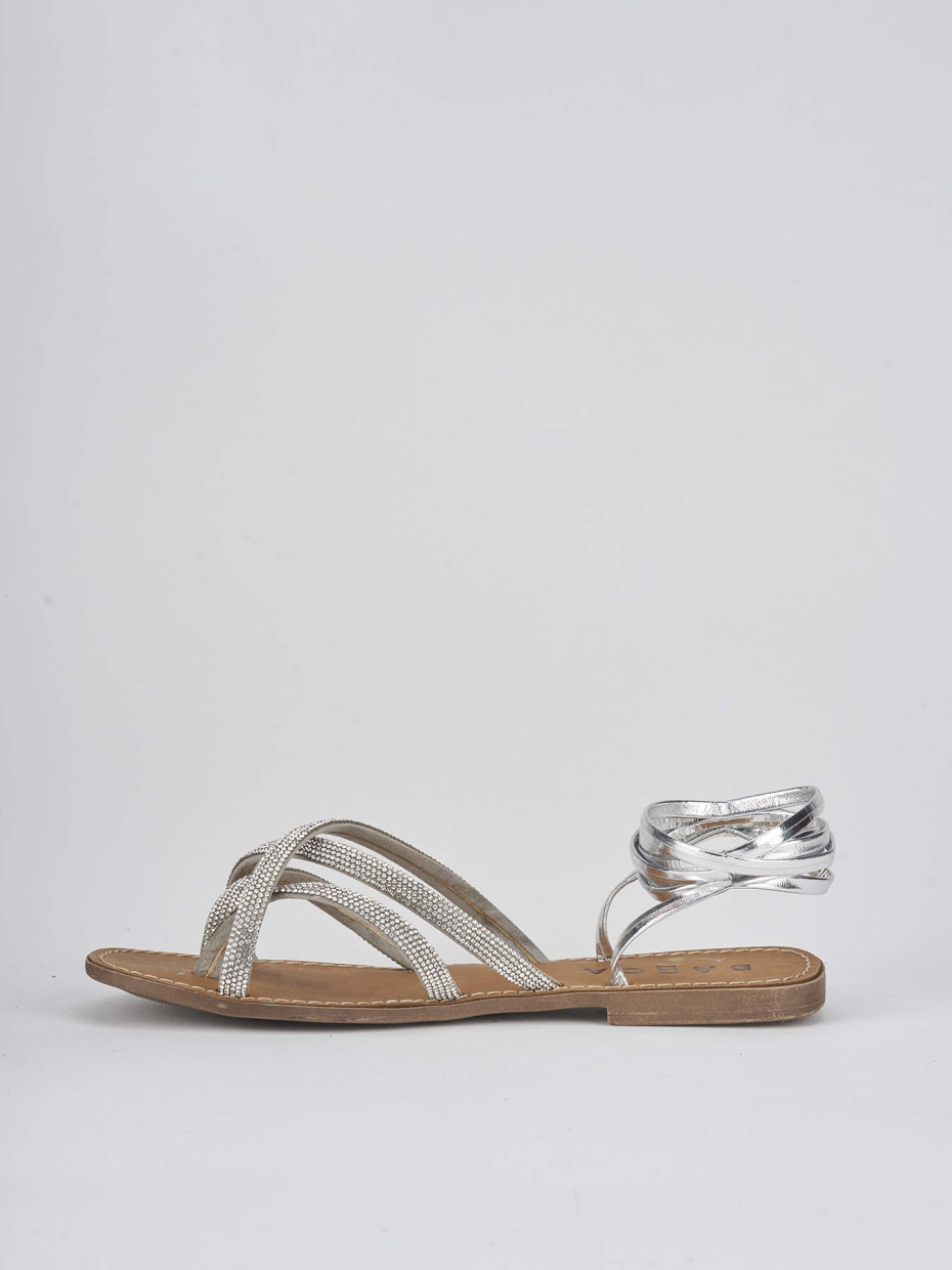 Low heel sandals heel 1 cm silver leather