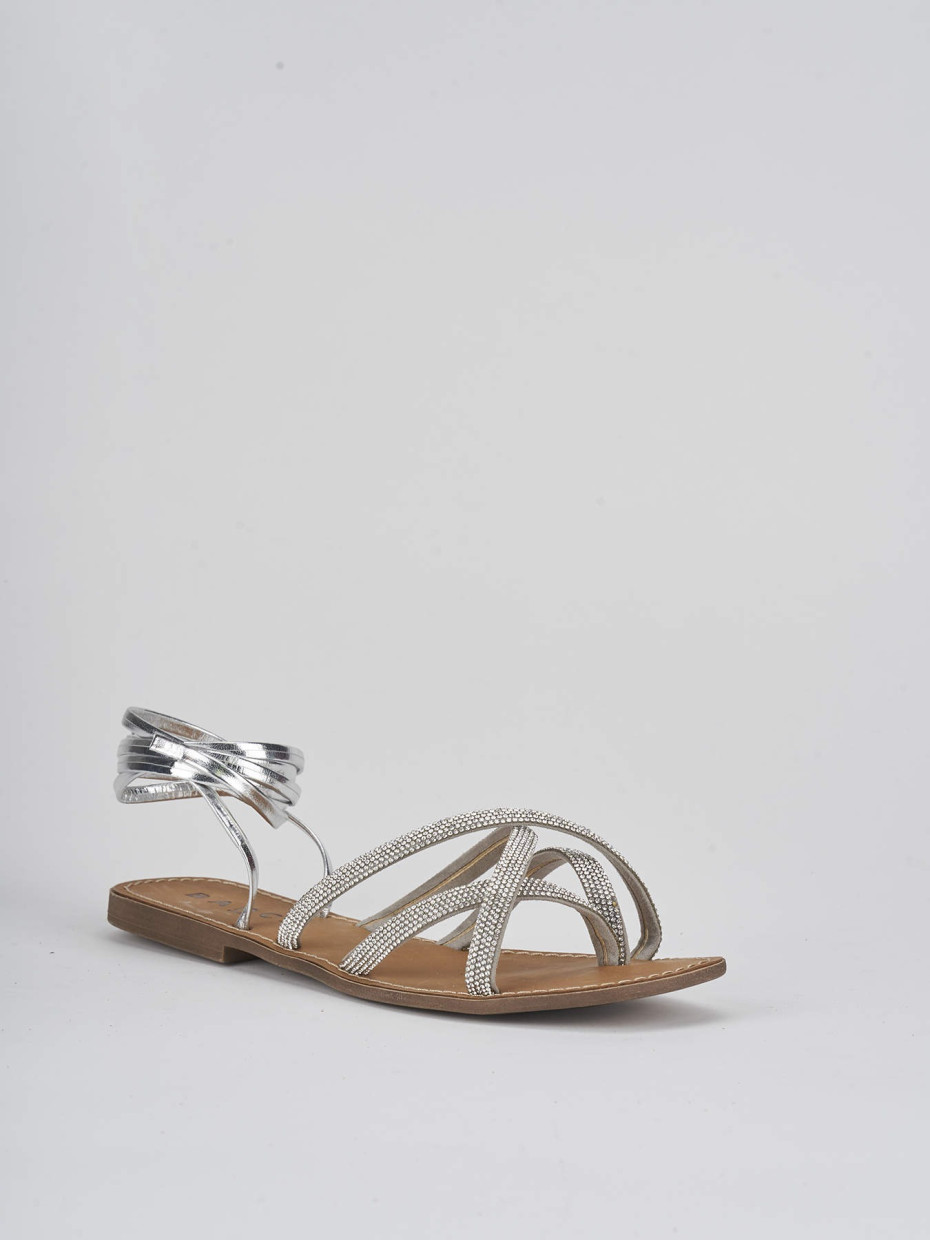 Low heel sandals heel 1 cm silver leather