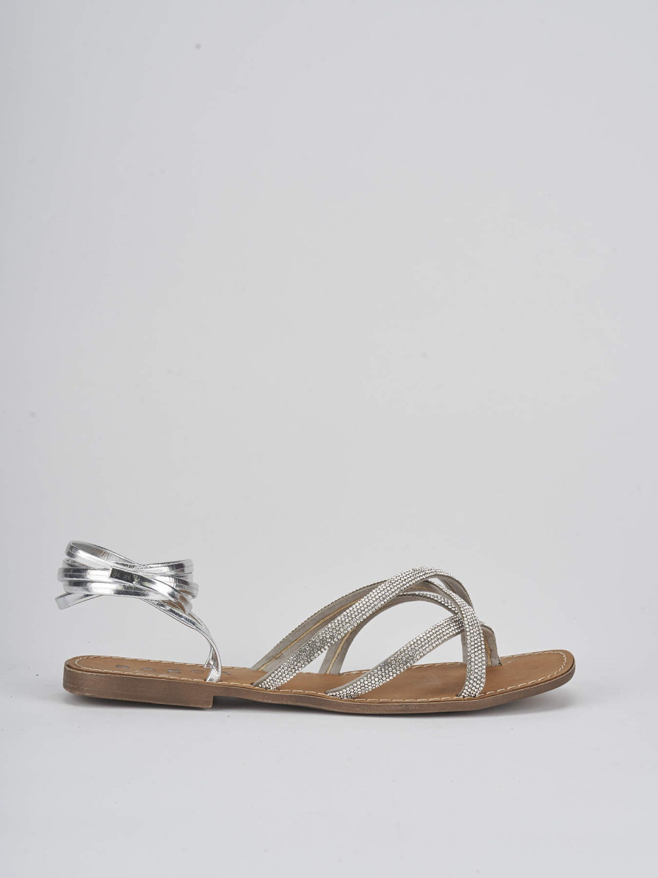 Low heel sandals heel 1 cm silver leather