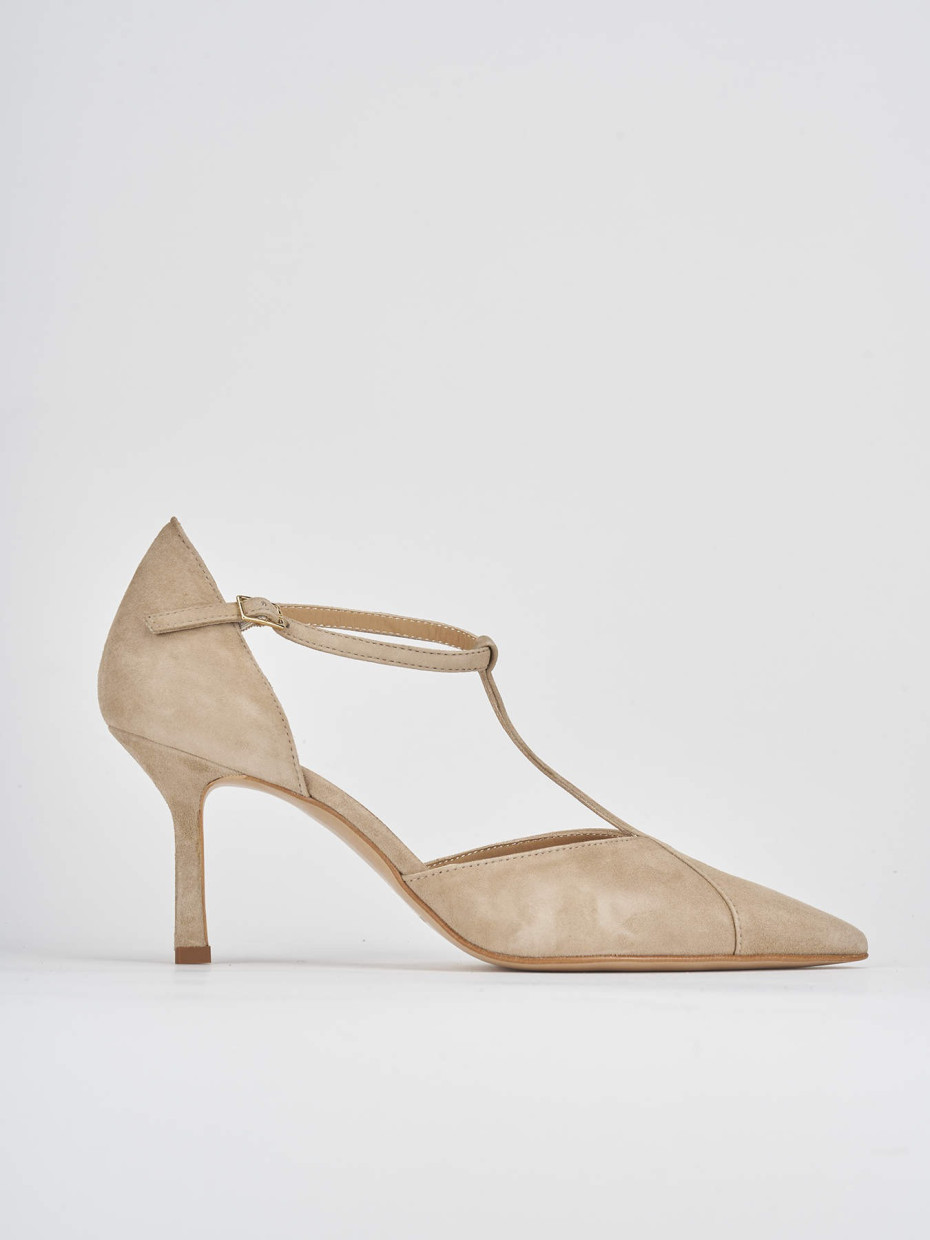 Décolleté e slingback tacco 8cm camoscio beige