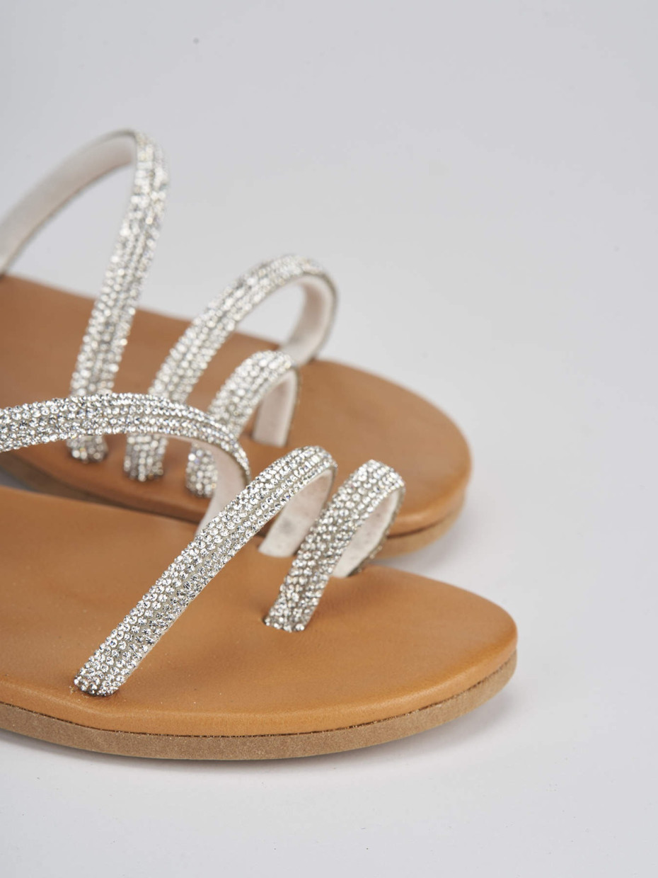 Low heel sandals heel 1 cm silver leather