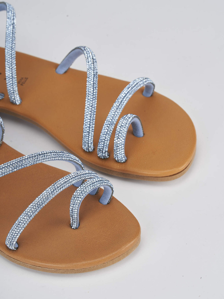 Low heel sandals heel 1 cm light blue leather