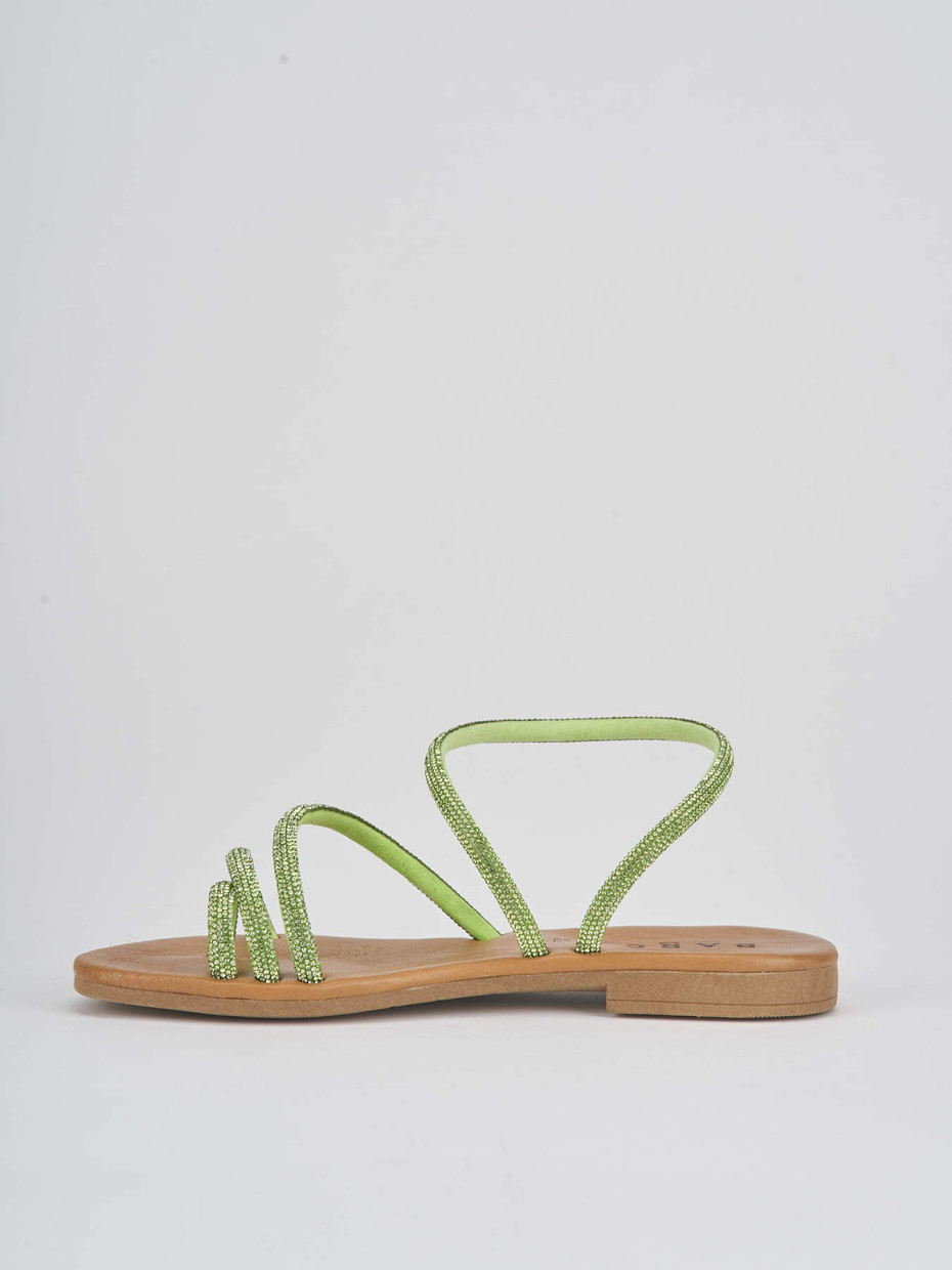 Low heel sandals heel 1 cm green leather