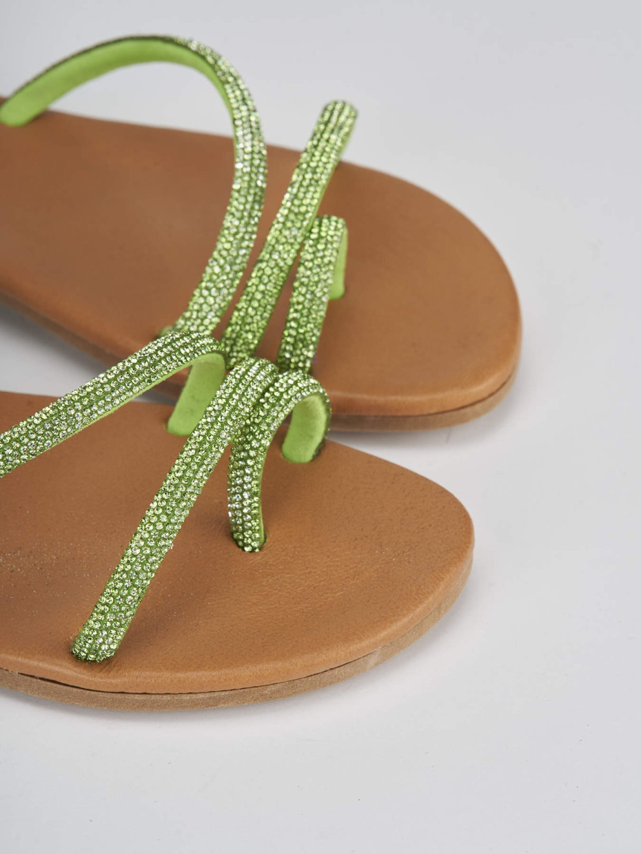 Low heel sandals heel 1 cm green leather