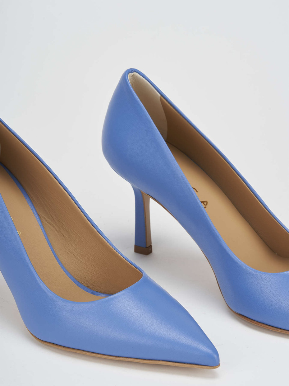 Décolleté e slingback tacco 7cm pelle azzurro