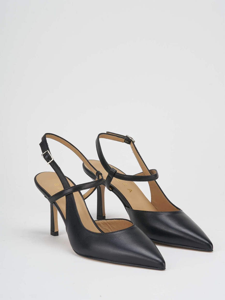 Décolleté e slingback tacco 7cm pelle nero