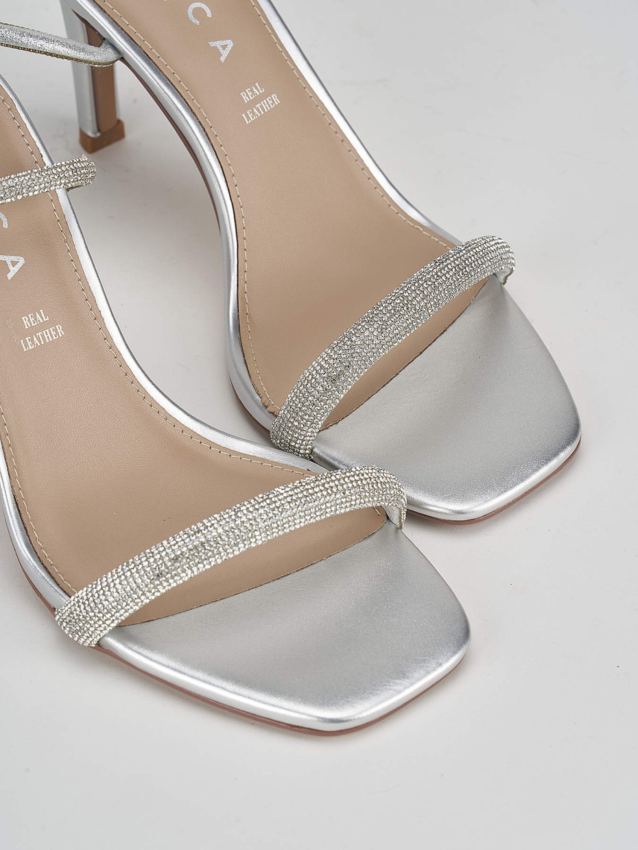 Sandali tacco 9cm pelle argento