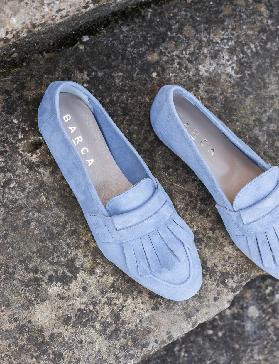 Loafers heel 1 cm light blue suede