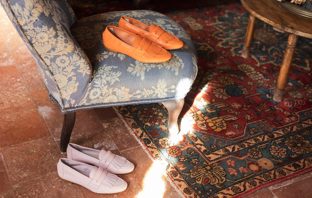 Loafers heel 1 cm orange leather