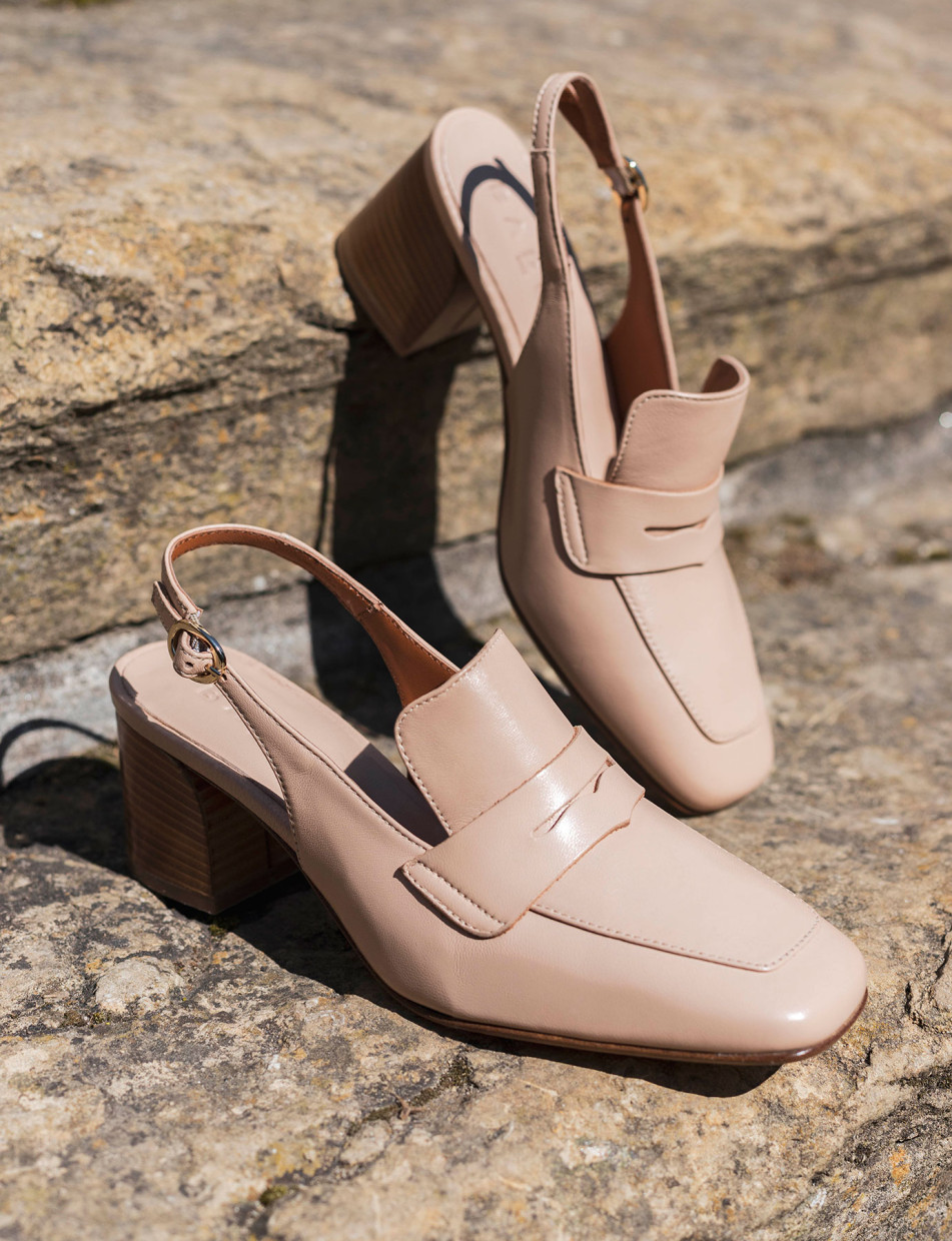 Décolleté e slingback tacco 5cm pelle beige