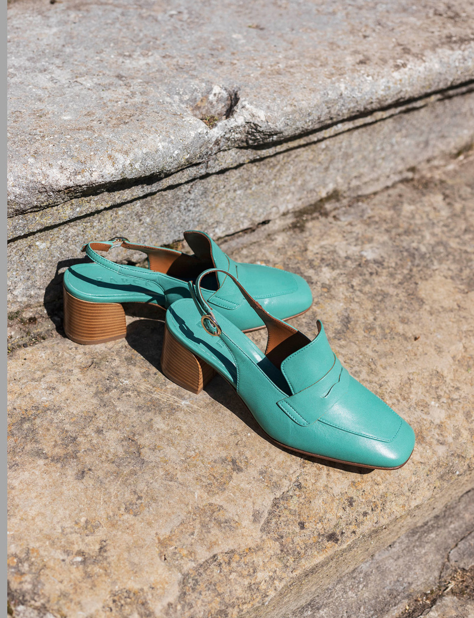 Décolleté e slingback tacco 5cm pelle verde