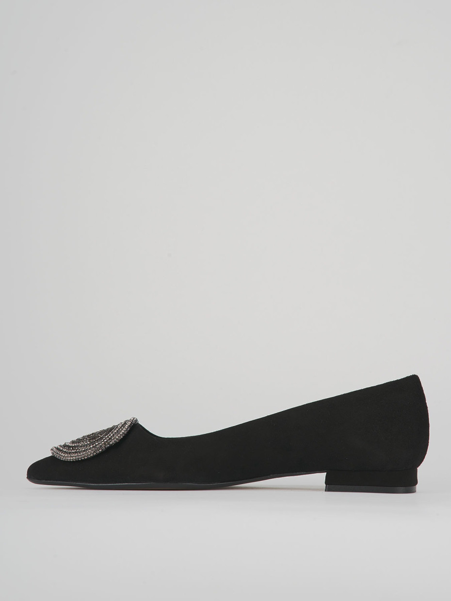Flat shoes heel 1 cm black suede