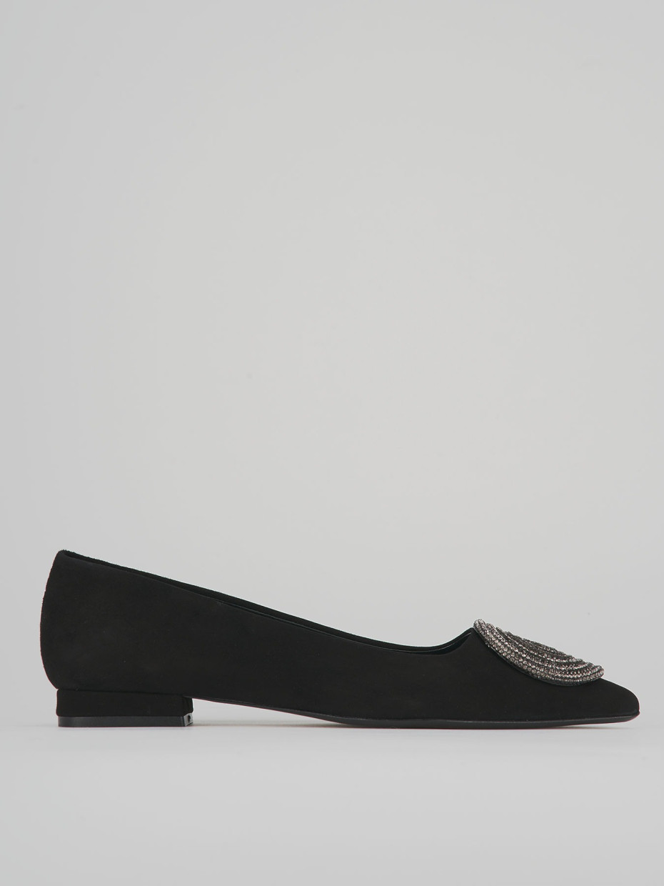 Flat shoes heel 1 cm black suede