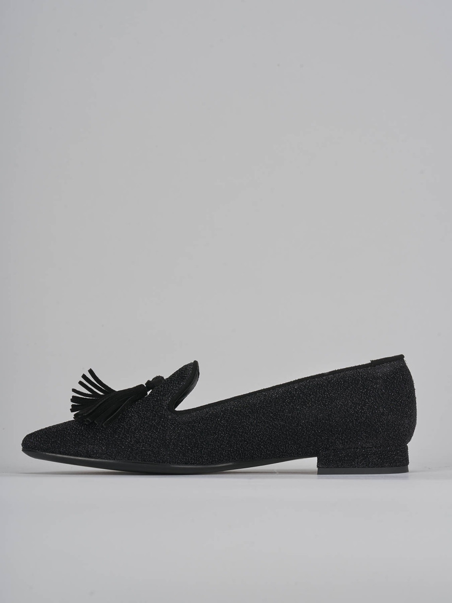 Flat shoes heel 1 cm black glitter