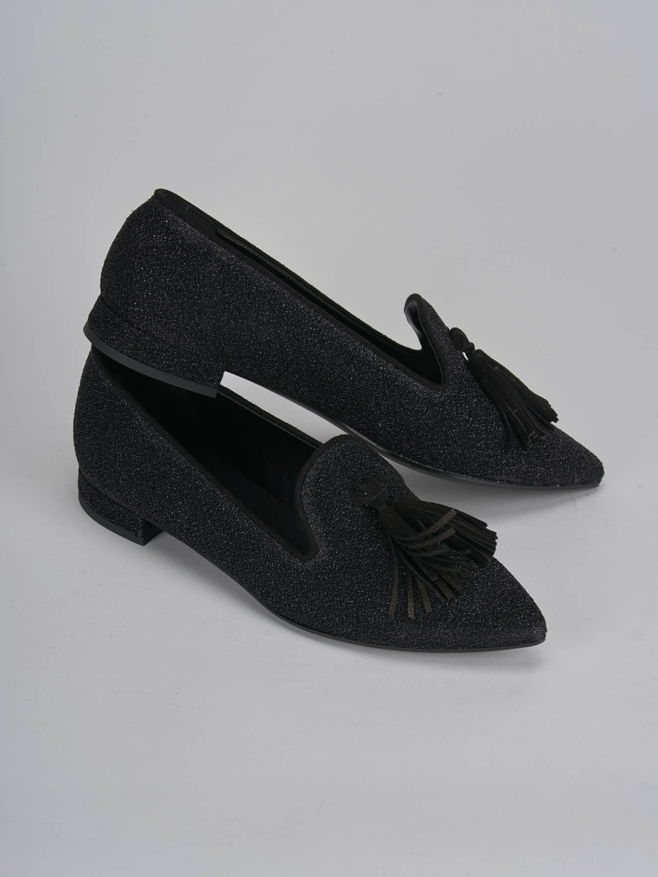 Flat shoes heel 1 cm black glitter