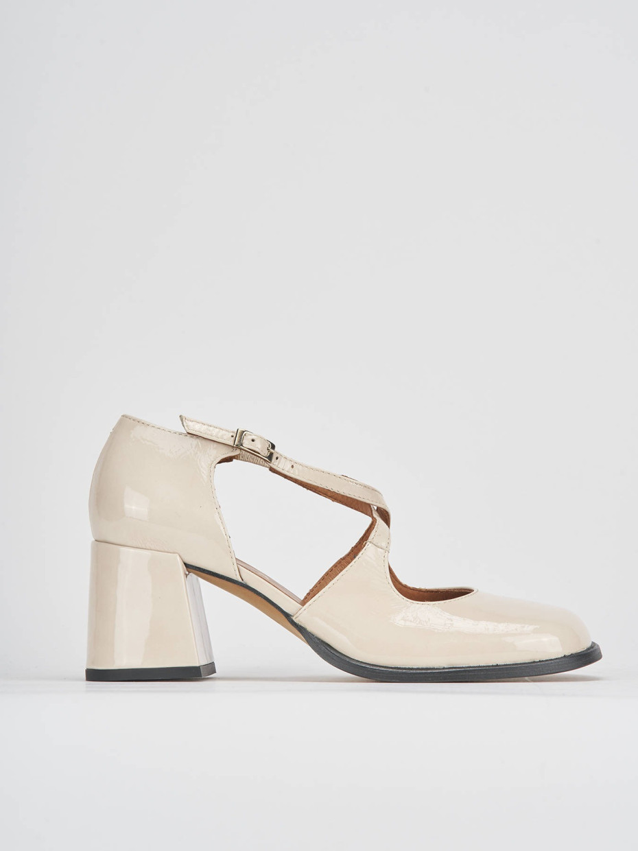 Décolleté e slingback tacco 8cm vernice bianco