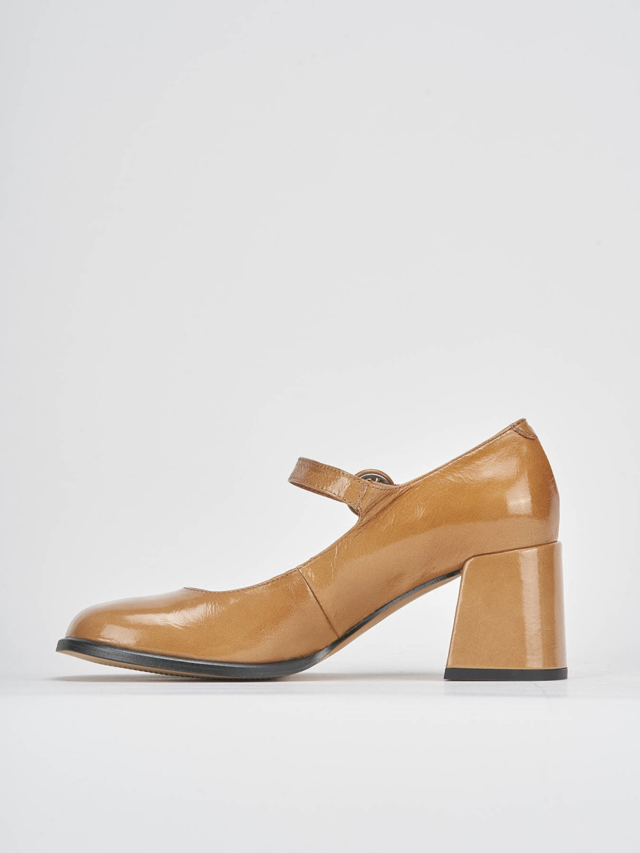 Décolleté e slingback tacco 8cm vernice marrone
