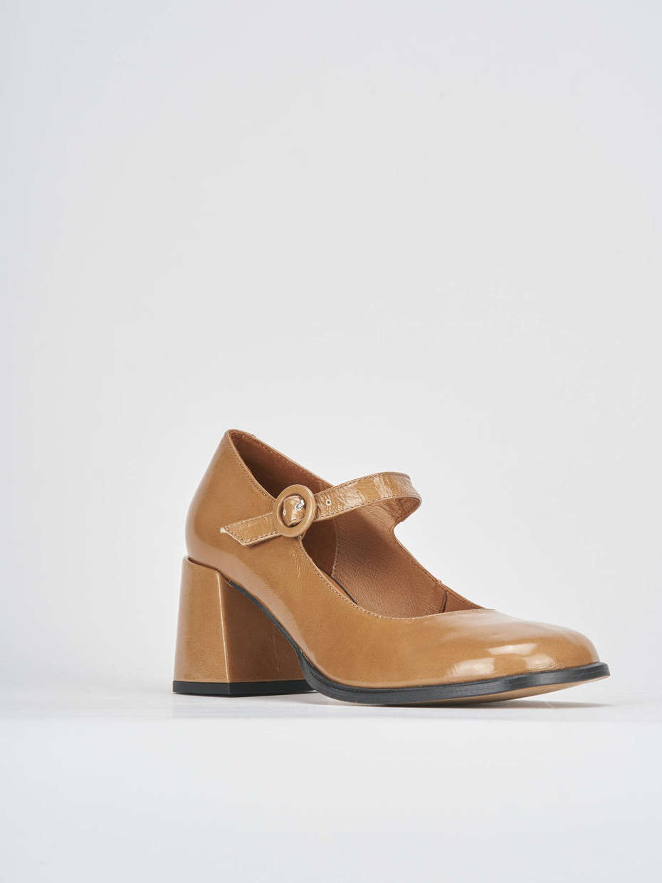 Décolleté e slingback tacco 8cm vernice marrone