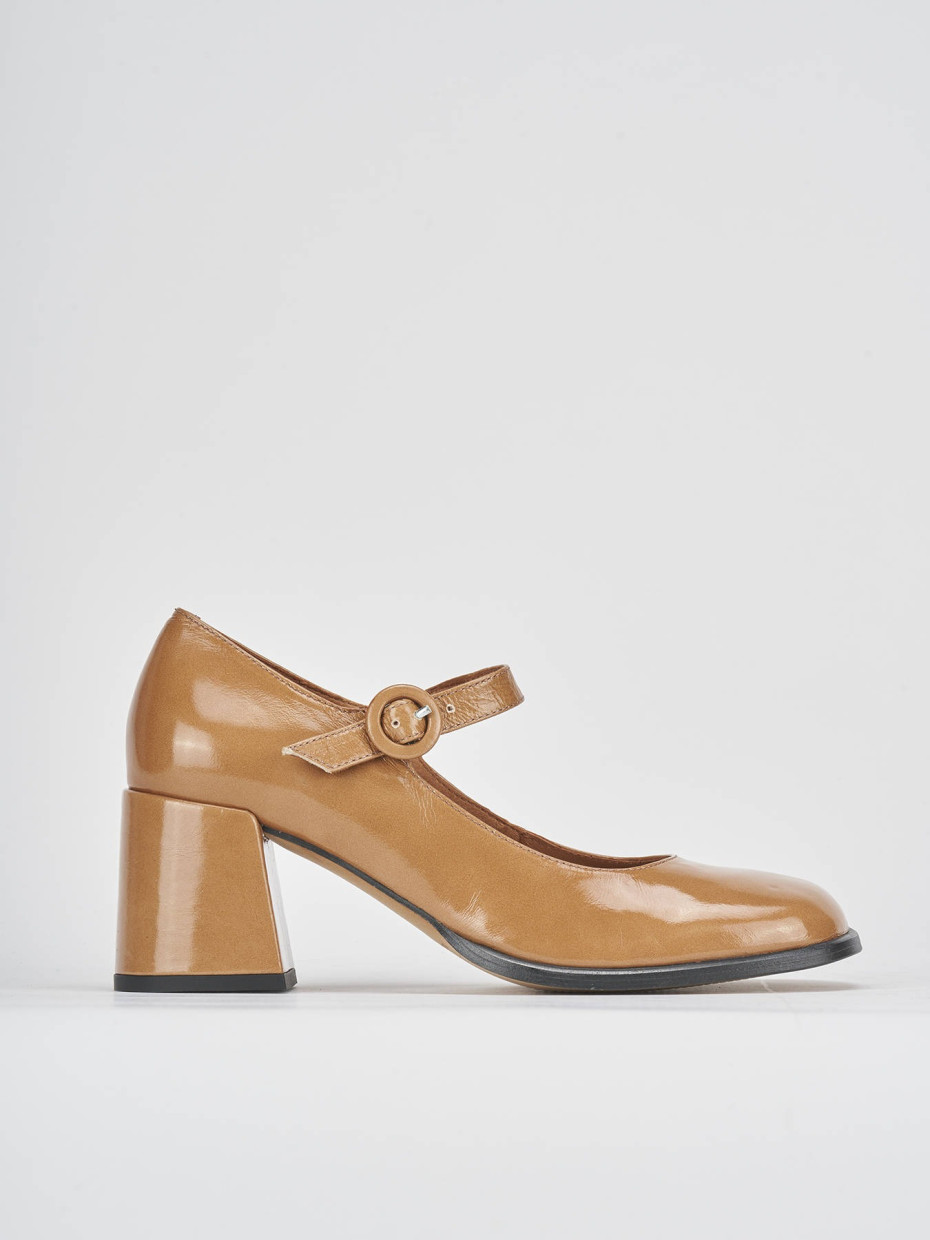 Décolleté e slingback tacco 8cm vernice marrone