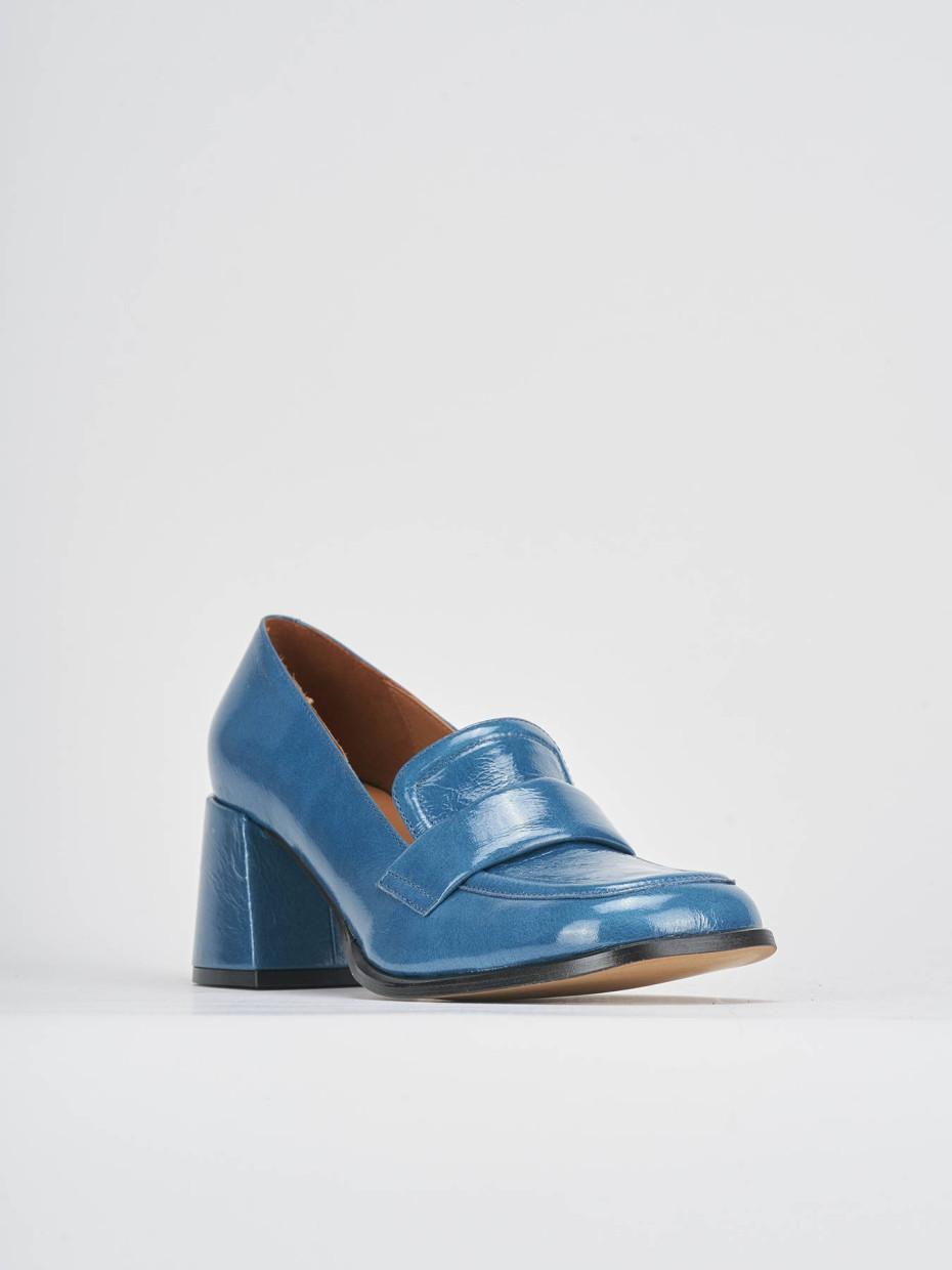 Loafers heel 8 cm blu patent