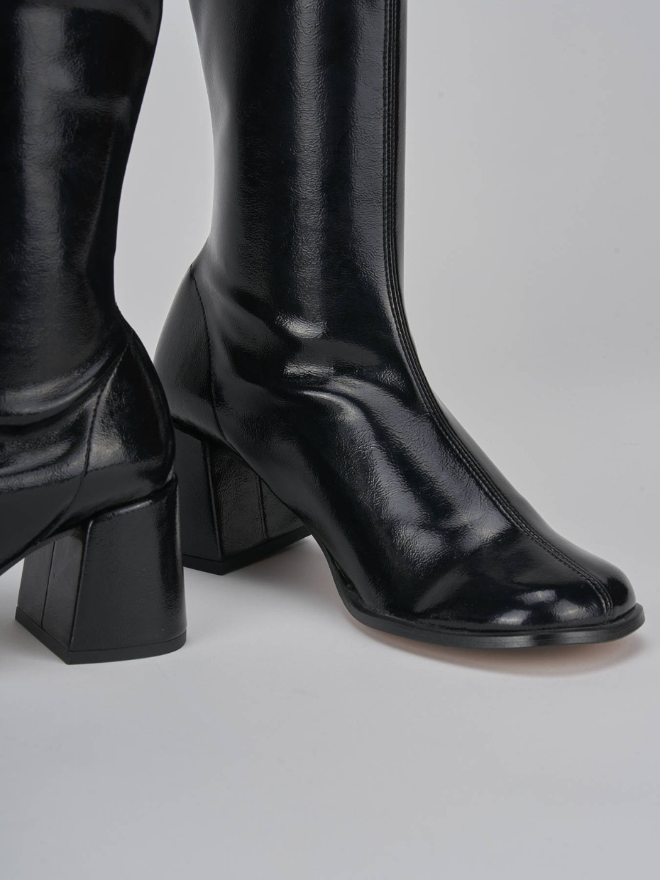 High heel ankle boots heel 7 cm black patent