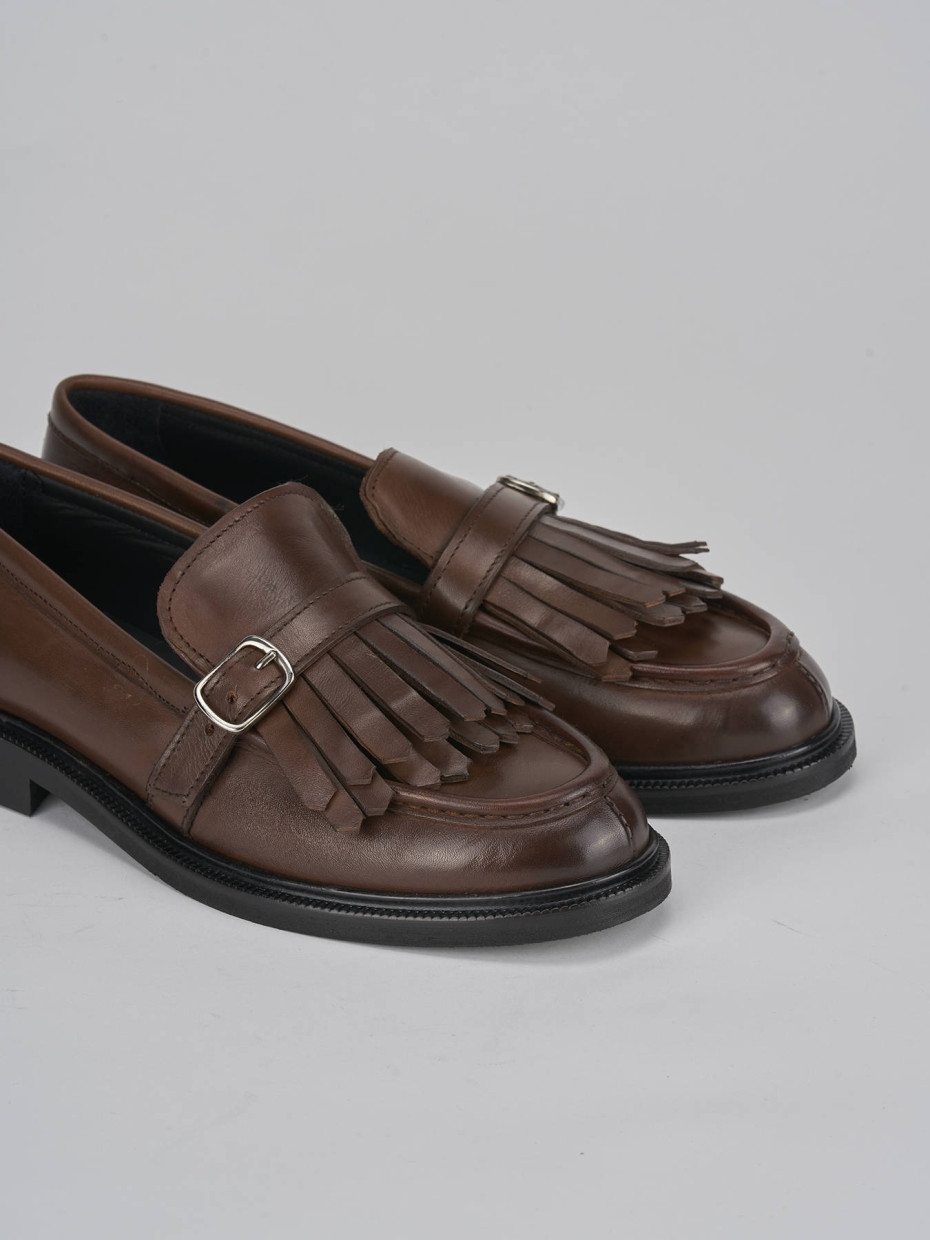 Loafers heel 1 cm brown leather