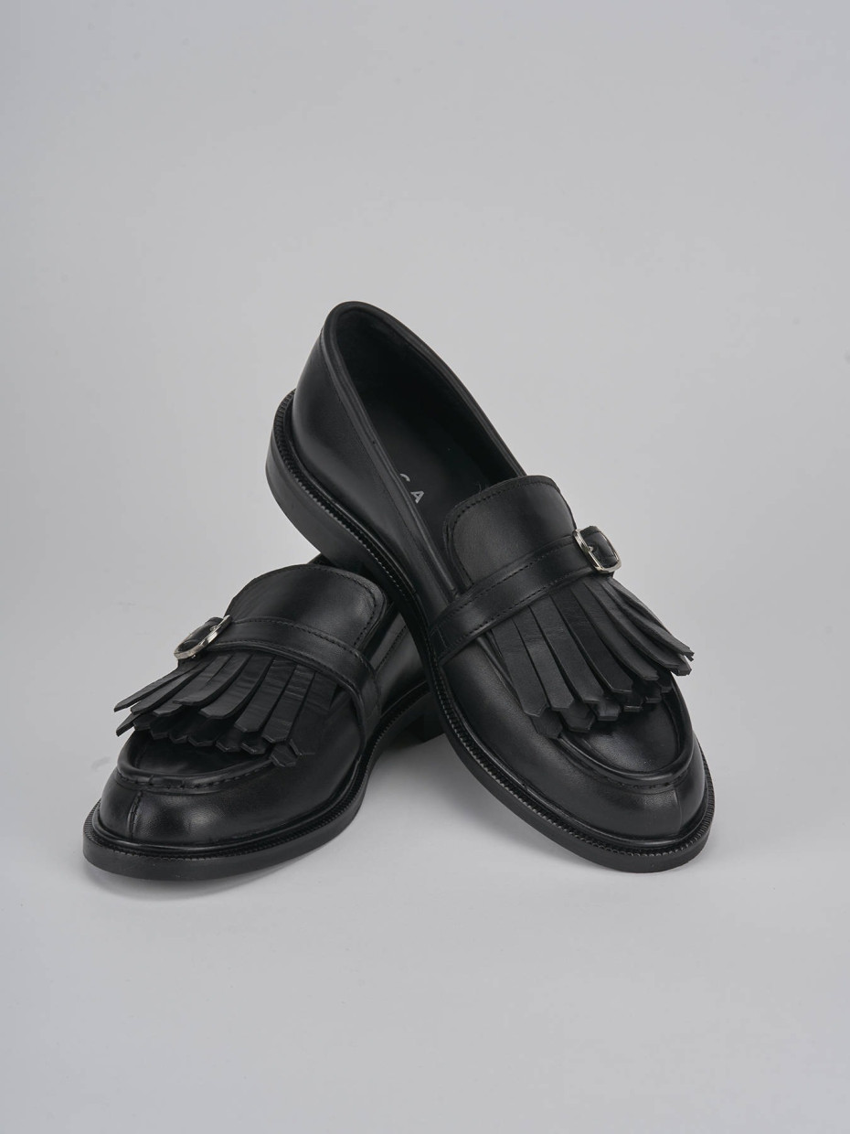 Loafers heel 1 cm black leather