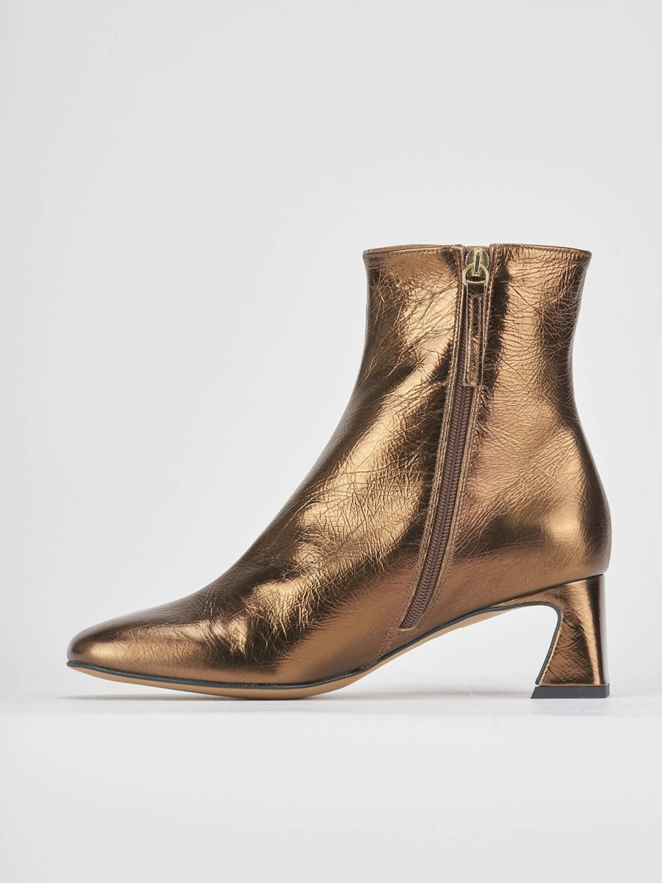 High heel ankle boots heel 5 cm bronze leather