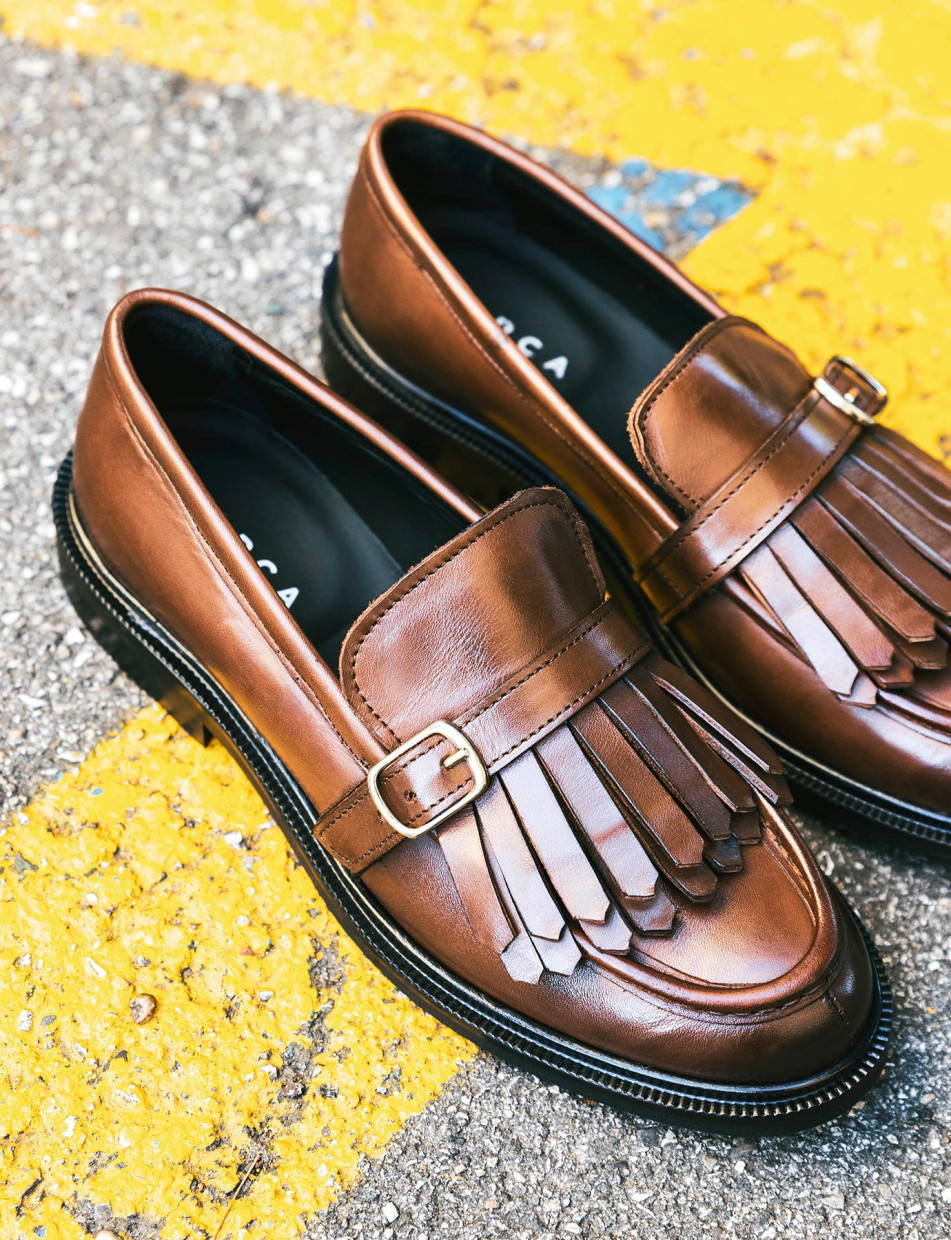 Loafers heel 1 cm brown leather