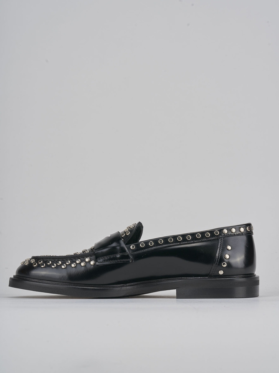 Loafers heel 1 cm black leather