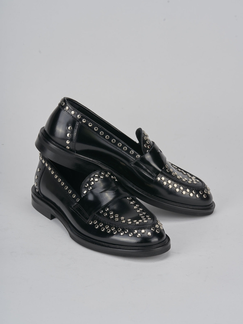 Loafers heel 1 cm black leather