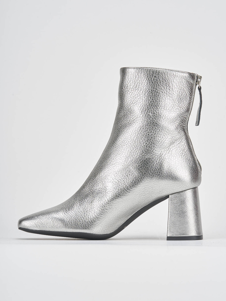 High heel ankle boots heel 6 cm silver leather