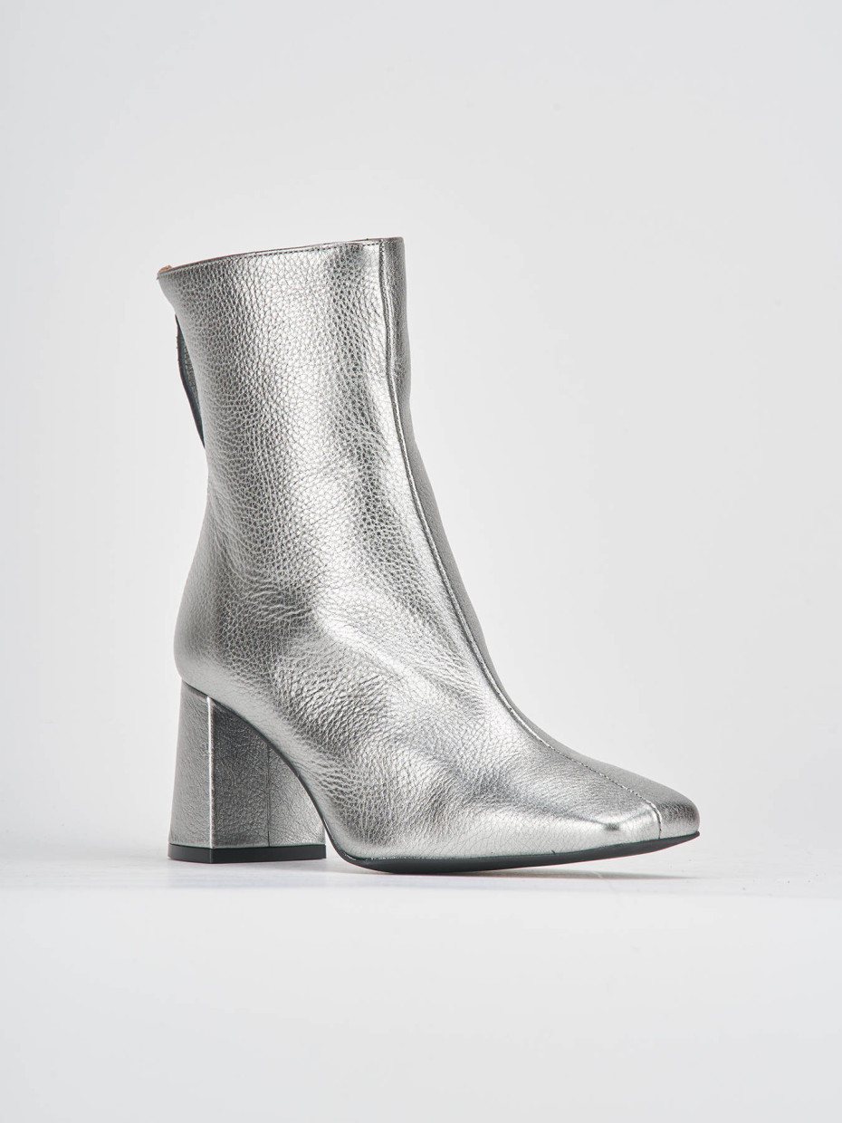 High heel ankle boots heel 6 cm silver leather